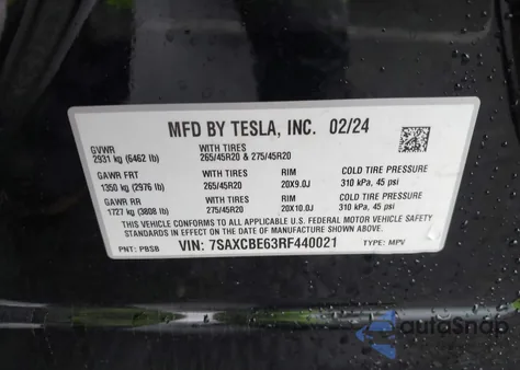 2024 Tesla Model X Plaid Tri Motor All-Wheel Drive from USA, damaged, VIN 7SAXCBE63RF440021